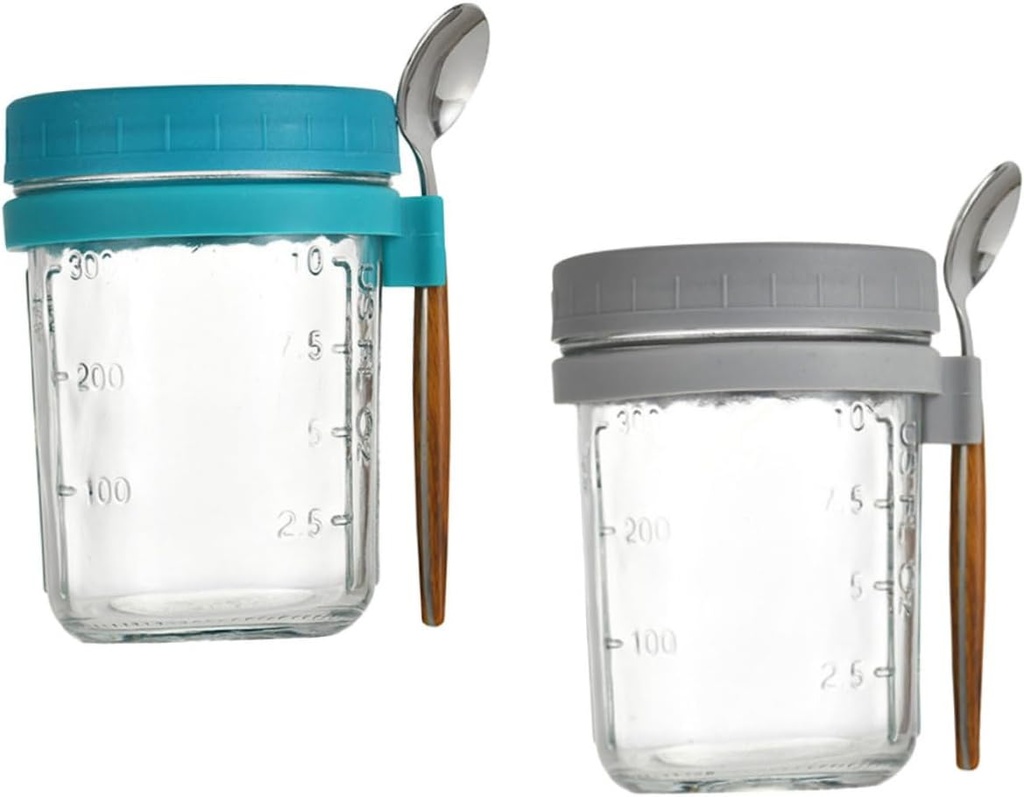 KICHOUSE 2sets Oats Jar Wide Mouth Mason Jar Glasses Reusable Yogurt Cup Cereal The Go Overnight Oats Containers