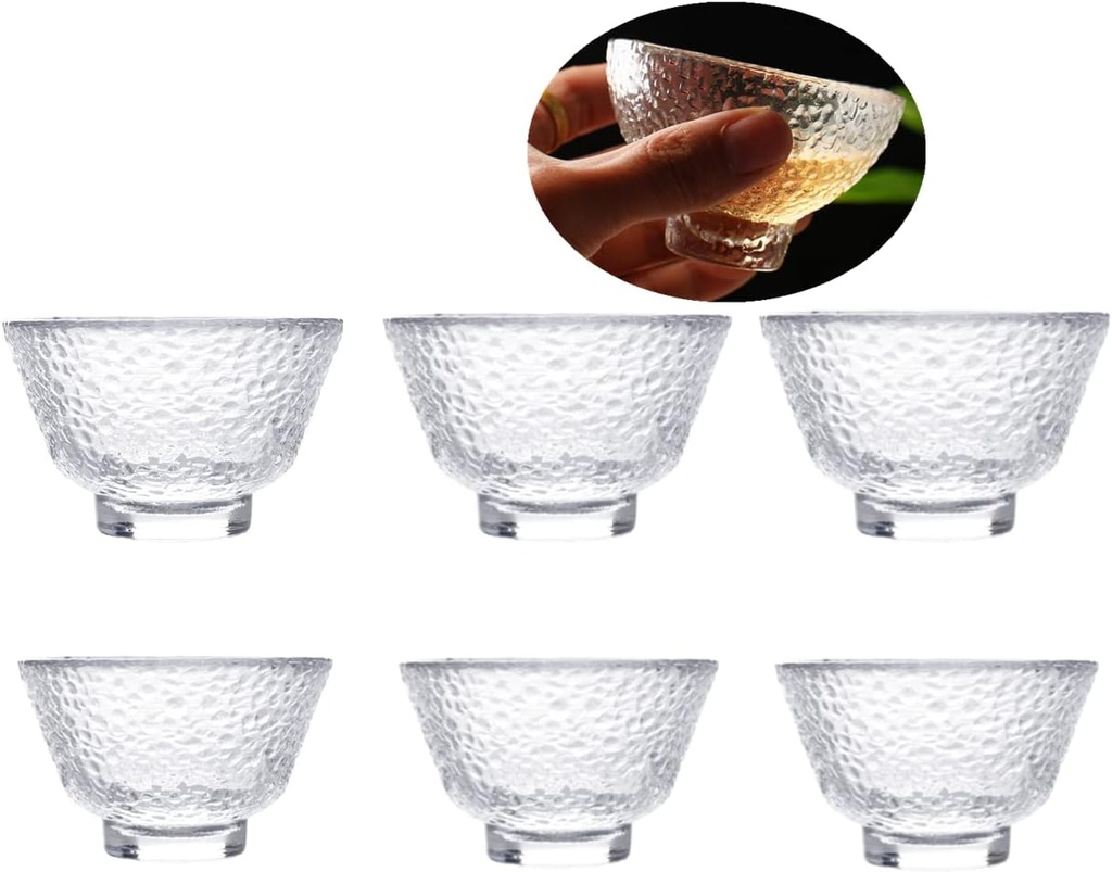 Rikyo 6 Pcs Sake Tea Set, Heat Resistant Glass Teacups, Mini Espresso Cups, Kung Fu Tea Set, Small Chinese Tea Cups, 50ml 1.69 Oz No Handles, Handmade Japanese Cold Sake Sushi Wine Tea Cups
