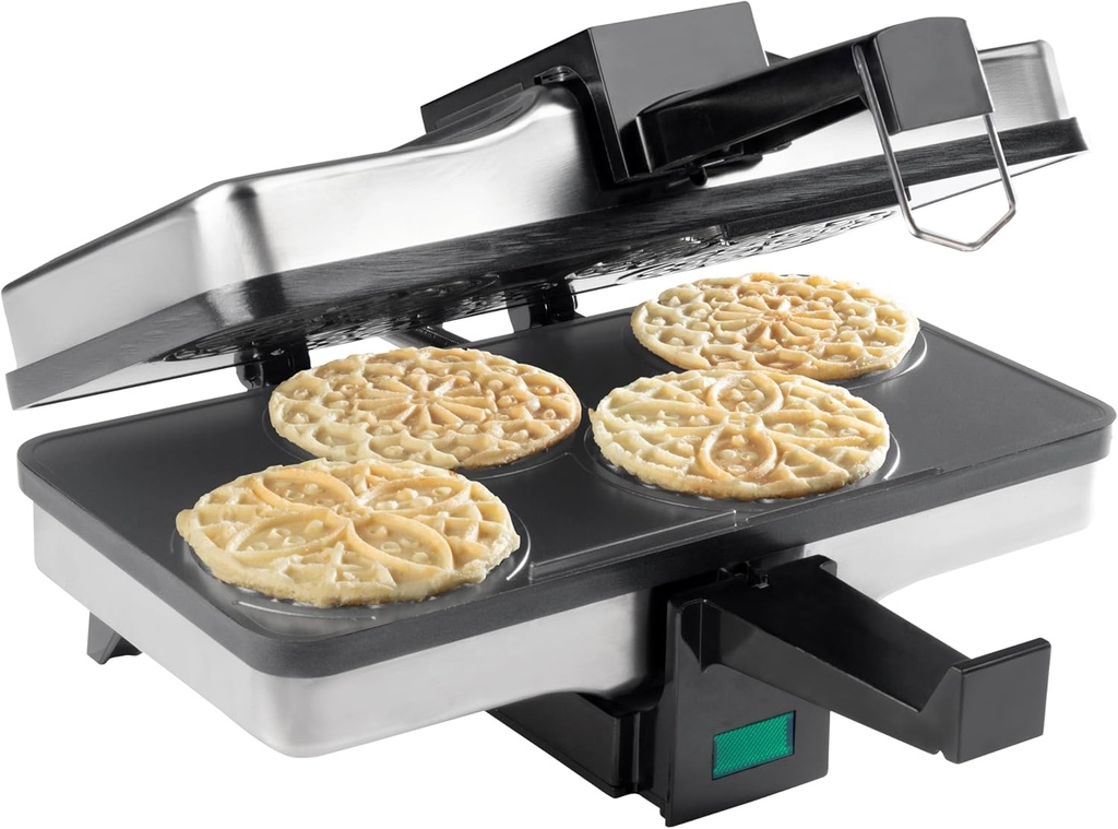Piccolo Pizzelle Baker- Nonstick Electric Press Makes 4 Mini Holiday Cookies at Once- Recipe Guide Included- Fun Christmas Baking Supplies for Party, Italian Waffle Dessert Treat Making- Gift for Her