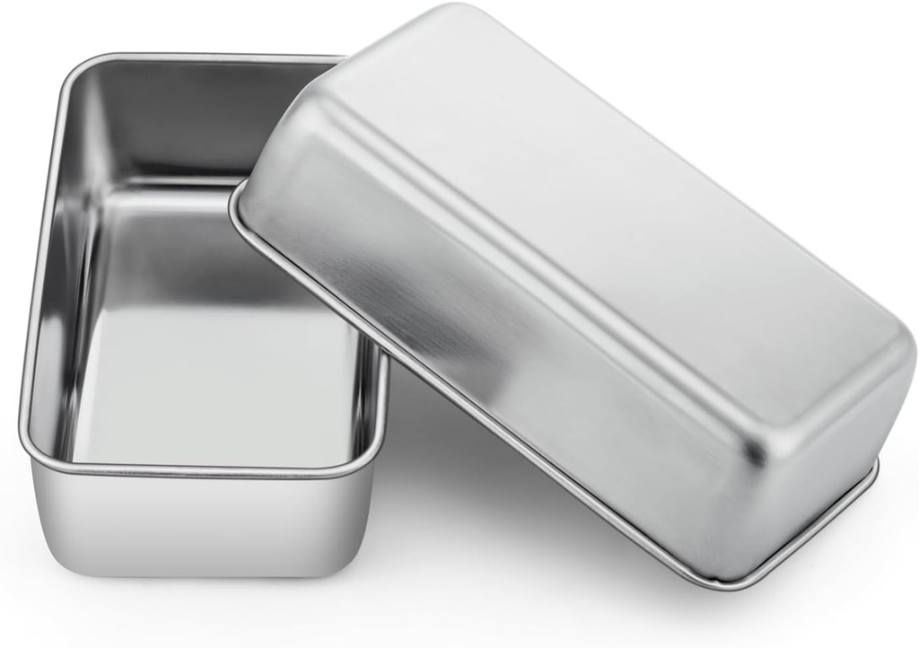 P&P CHEF Loaf Pan Set, 9 x 5 Inch Bread Pans, Stainless Steel Loaf Toast Baking Pans For Bread Meatloaf Lasagna Cake, Healthy & Non Toxic, Oven & Dishwasher Safe,(Silver, 2Pcs)