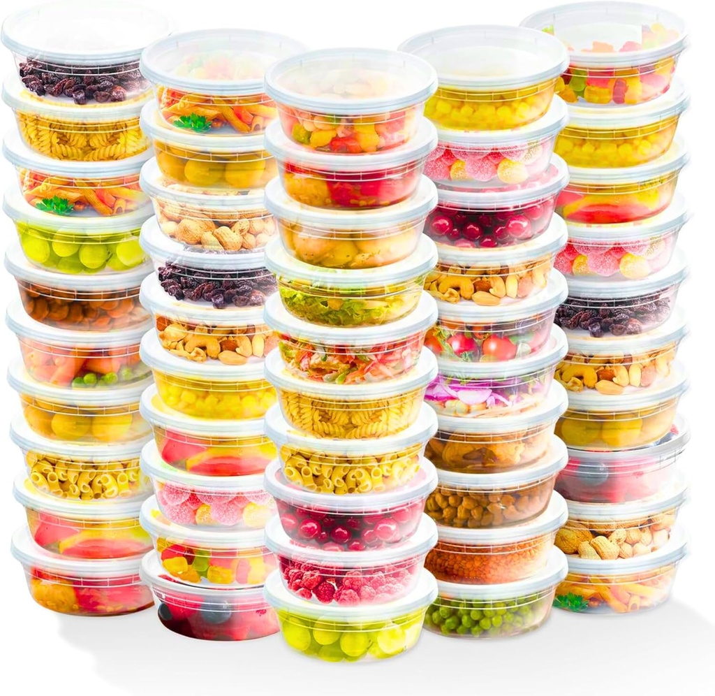 Healthy Packers Plastic Deli Containers with Lids (8oz 50 Sets) - Clear Plastic Containers with Airtight Lids - Great for Your Slime Kit, Food - BPA Free | Leakproof - Microwaveable & Freezer Safe