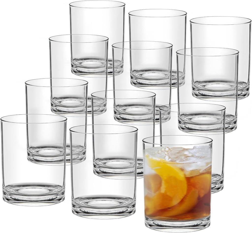 Classic 12oz Reusable Plastic Drinking Glasses Set of 12 - Unbreakable BPA Free Acrylic Cups, Shatterproof Dishwasher Safe Plastic Tumblers for Kitchen & Home