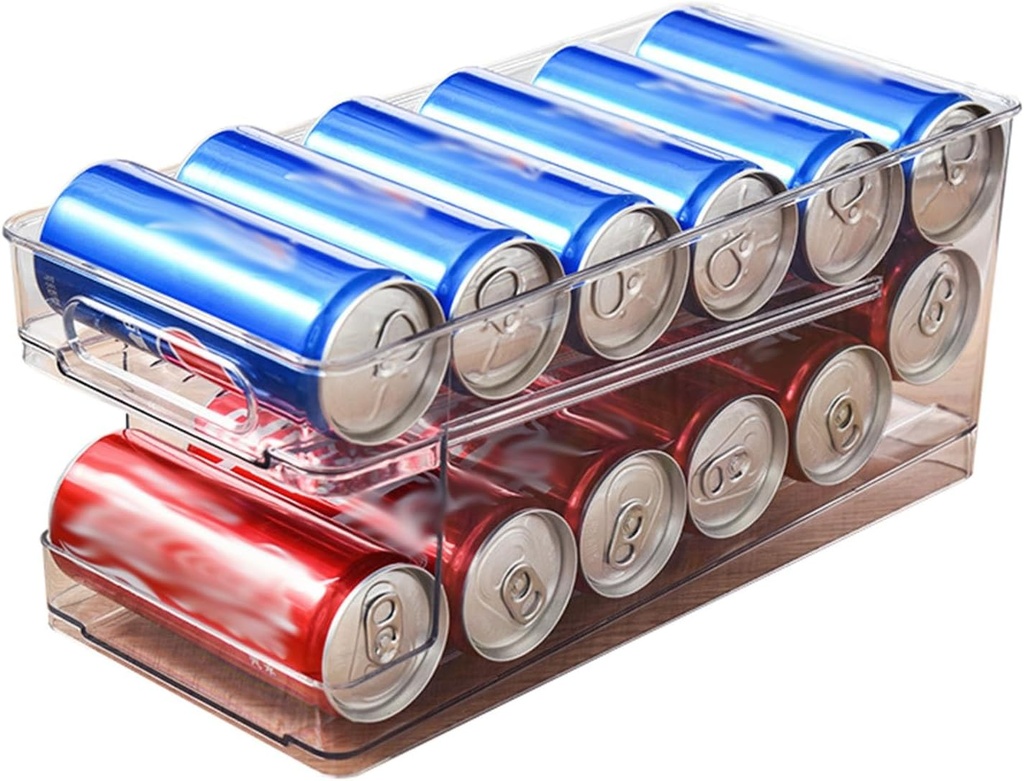 2-Tier Soda Can Organizer For Refrigerator，Automatic Rolling Drink Organizer Holder For Fridge, Beverage Pantry Fridge Shelf