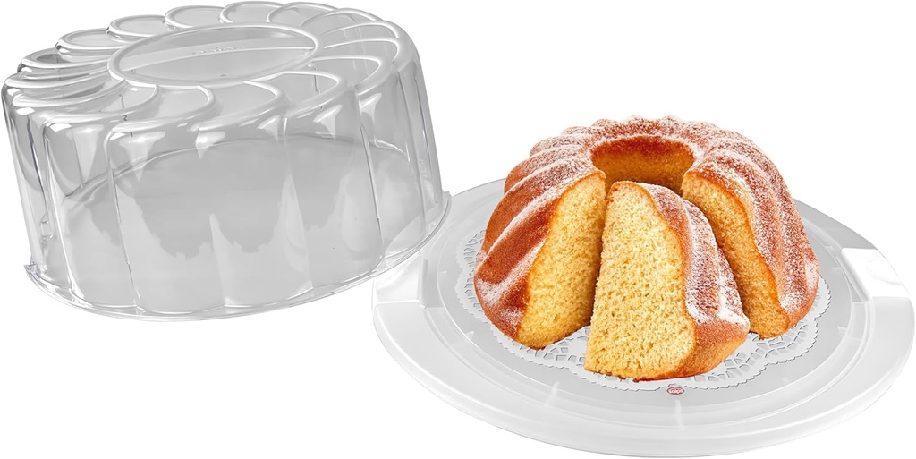 Snips Cake Carrier with Handle, Decorative Tray with Doily, Cake Holder Diameter 28 cm x Height 11 cm, 2 Safety Locks, Made in Italy