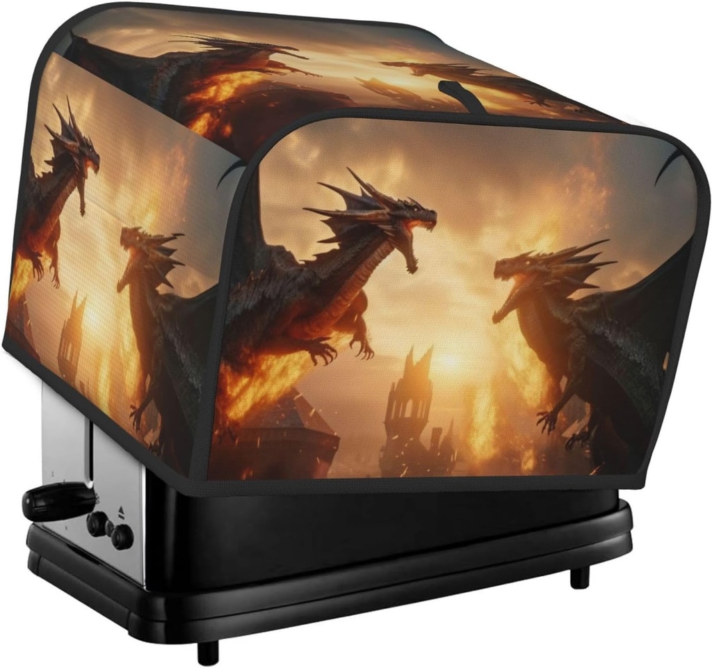 Oven Cover Kitchen Bread Machine Protector,4 Slice Toaster Cover For Home,Fingerprint Coaster Cover,Kitchen Small Appliance,Castle Cool Fire Dragon