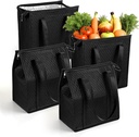 simarro 4 Pack Insulated Grocery Bags, Reusable Shopping Bags Cooler Bag Thermal Totes with Zippered Top & Handle for Groceries & Food Delivery (Black)