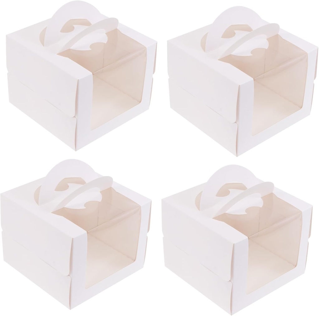 4Pcs White Birthday Cake Holder Portable Cake Cases with Decorative Window for Storing Displaying Desserts at Parties Weddings Celebrations