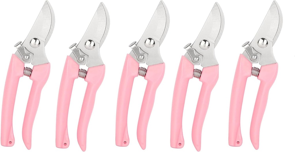 Garden Flower Shears Pruning Shears 6.9 inches Scissors Heavy Duty Plant Scissors for Cutting Flowers, Trimming Plants, Bonsai, Fruits Picking (Pink Handle 5pcs)