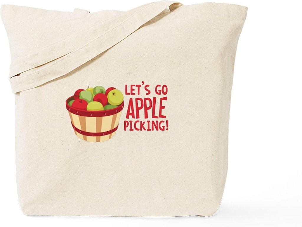 CafePress Lets Go Apple Picking Tote Bag Reusable Natural Beige Canvas Shopping Bag