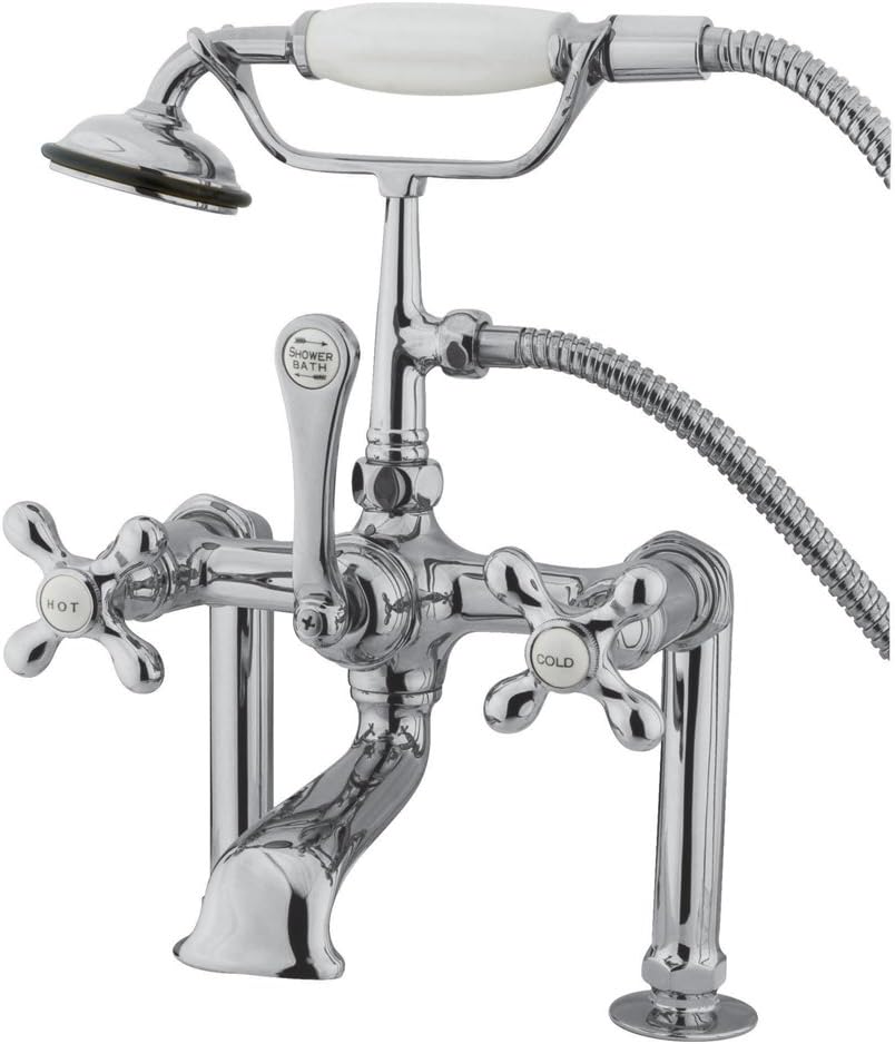 Elements of Design Hot Springs DT1041AX Deck Mount Clawfoot Tub Filler with Hand Shower, Polished Chrome