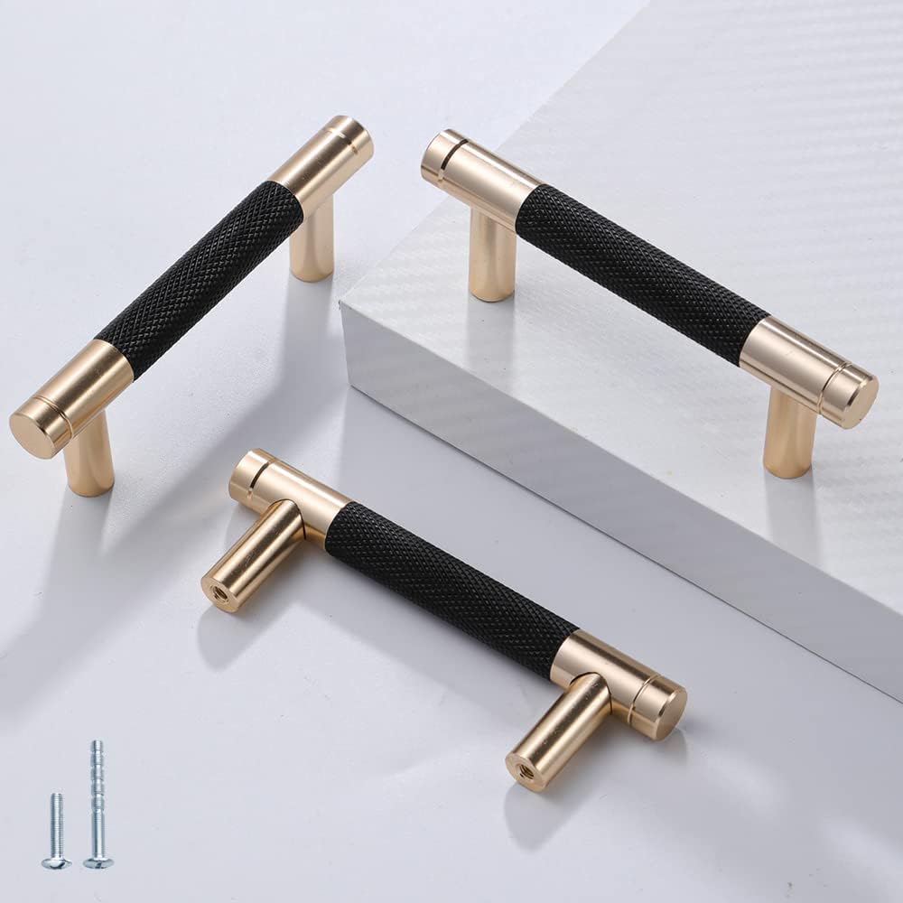 12 Pack 3 Inch 76 mm Barrel Cabinet Pulls Gold and Black Cupboard Aluminum Handles Drawer Pull Cabinet Handles