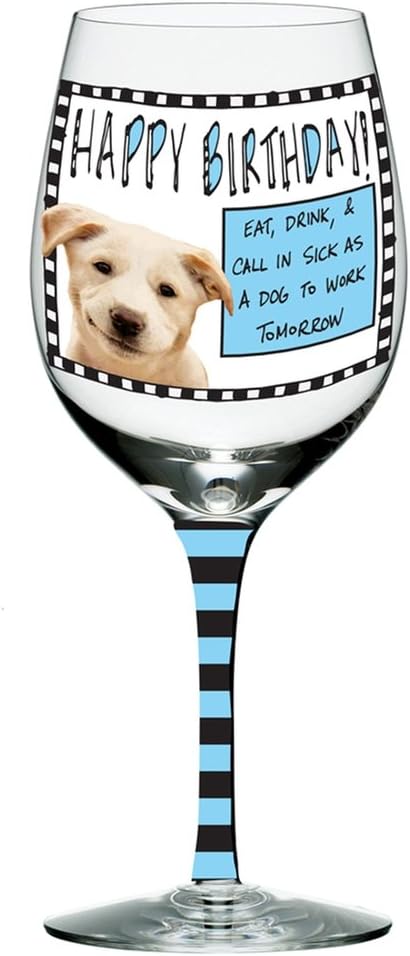 Enesco Hoots 'N Howlers Happy Birthday Wine Glass, 8.875-Inch