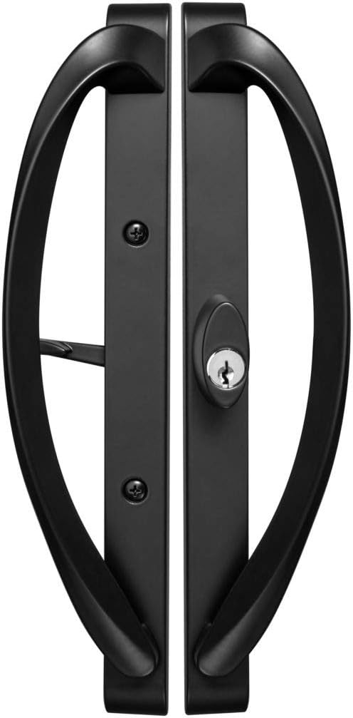 Rockwell Security Modena Contemporary Sliding Door Center Keylock Handle Set in Matte Black Fits 3-15/16 Inch CTC Screw Holes and 1-3/4 Inch Thick Doors