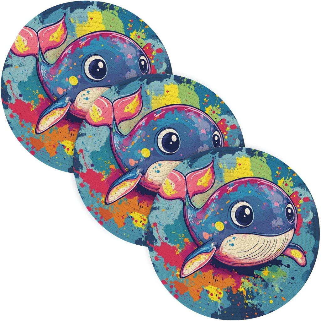 3 Pcs Non Slip Trivet for Crock Pot 15in Heat Resistant Coasters Spoon Rest for Cooking and Baking Porta platos para mesa Cartoon Cute Blue Whale