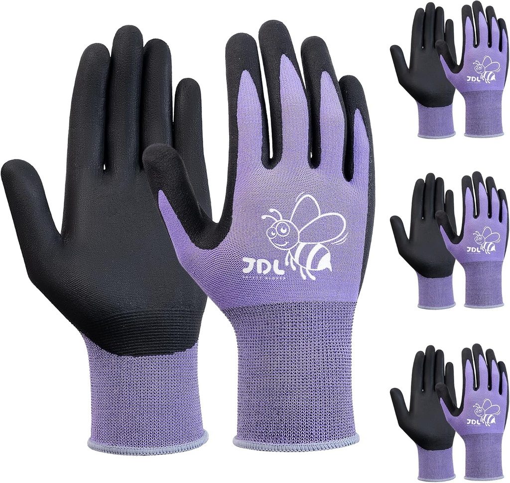 JDL 3 Pairs Nylon Nitrile Coated Gardening Gloves for Women, Touchscreen Yard Garden Gloves, Breathable Safety Work Gloves with Grip, Purple, Small