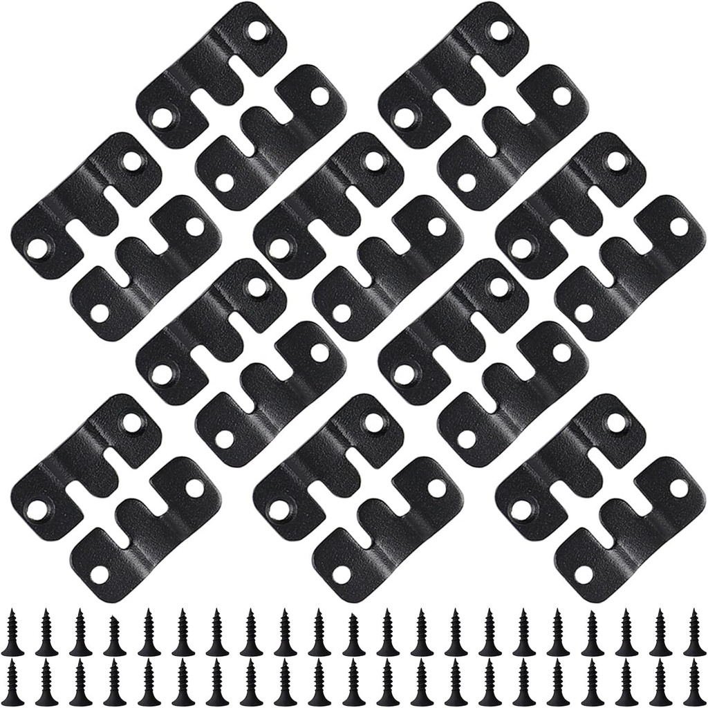 20PCS 1.69 x 0.75 inch Black Flush Mount Bracket Stainless Steel Interlock Hanging Buckle Z Clips Headboard Wall Mounting Brackets French Cleat Picture Hanger Heavy Duty with 40PCS Screws