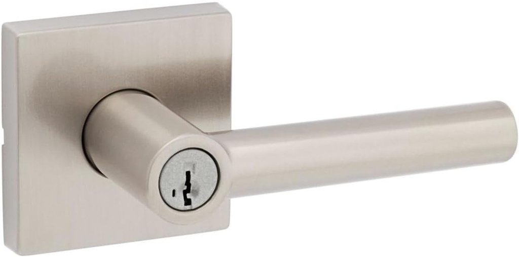 Kwikset 740MILSQT-S Milan Single Cylinder Keyed Entry Door Lever Set with Square Rose - Satin Nickel