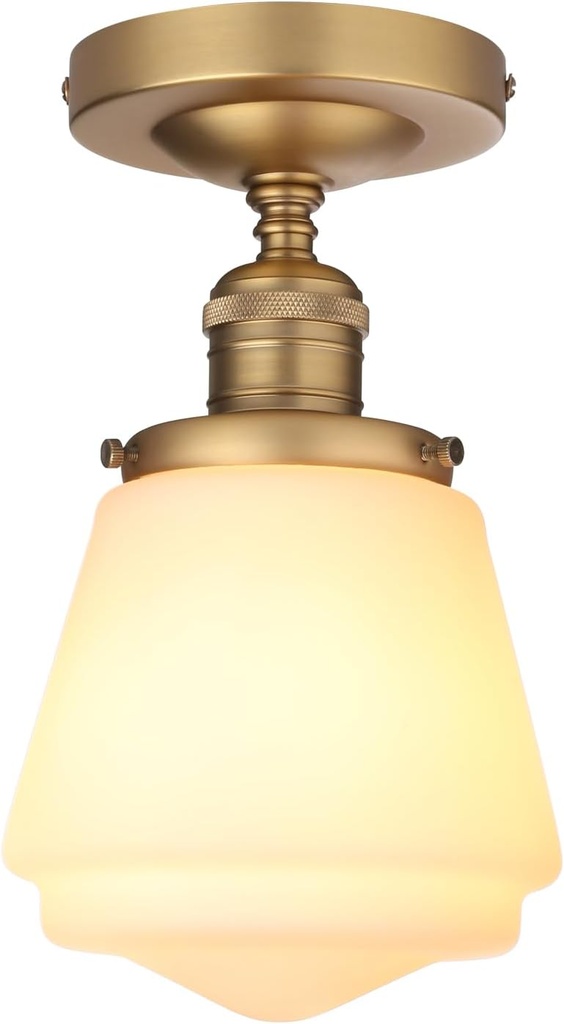 Industrial Semi Flush Mount Ceiling Light with Milk White Glass Pendant Lamp Shade, Vintage Close to Ceiling Light Fixture for Porch, Hallway, Entryway, Kitchen, Bedroom, Hotel
