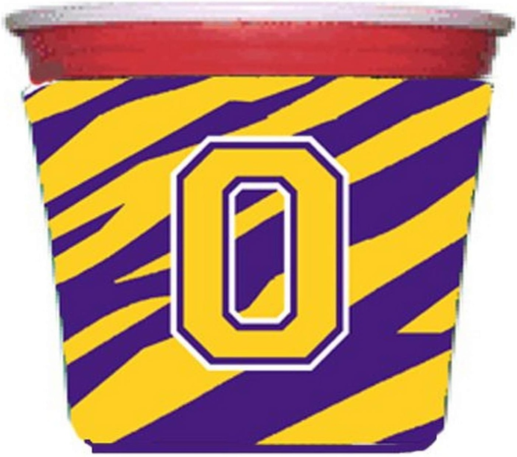 Tiger Stripe - Purple Gold Letter O Monogram Initial Red Solo Cup Beverage Insulator Hugger