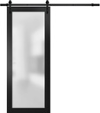 SARTODOORS Planum 2102 | Interior Single Sliding barn Door with Frosted Glass, Solid Wood, 36x84, Black, Modern Style | Hardware Included