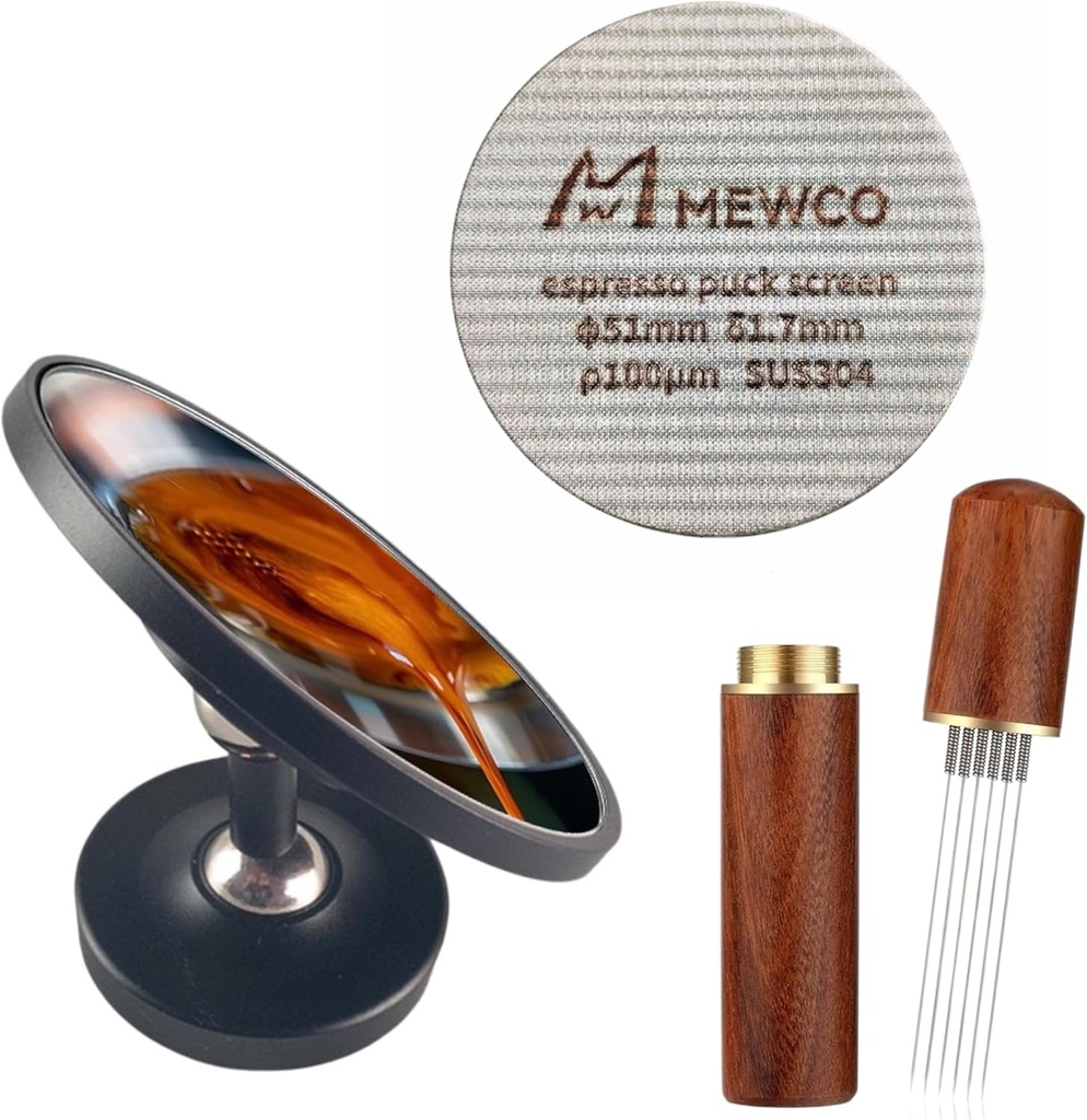 WDT Distribution Tool and 51mm Puck Screen and Espresso Shot Mirror with Magnetic Base for Espresso Coffee，3 in 1 Barista Tools Coffee Making Machine Accessories