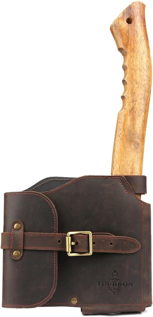 Tourbon Outdoor Loggers Axe Sheath Leather Felling Hatchet Head Cover Protector Pouch with Belt Loop Adjustable Buckle Strap
