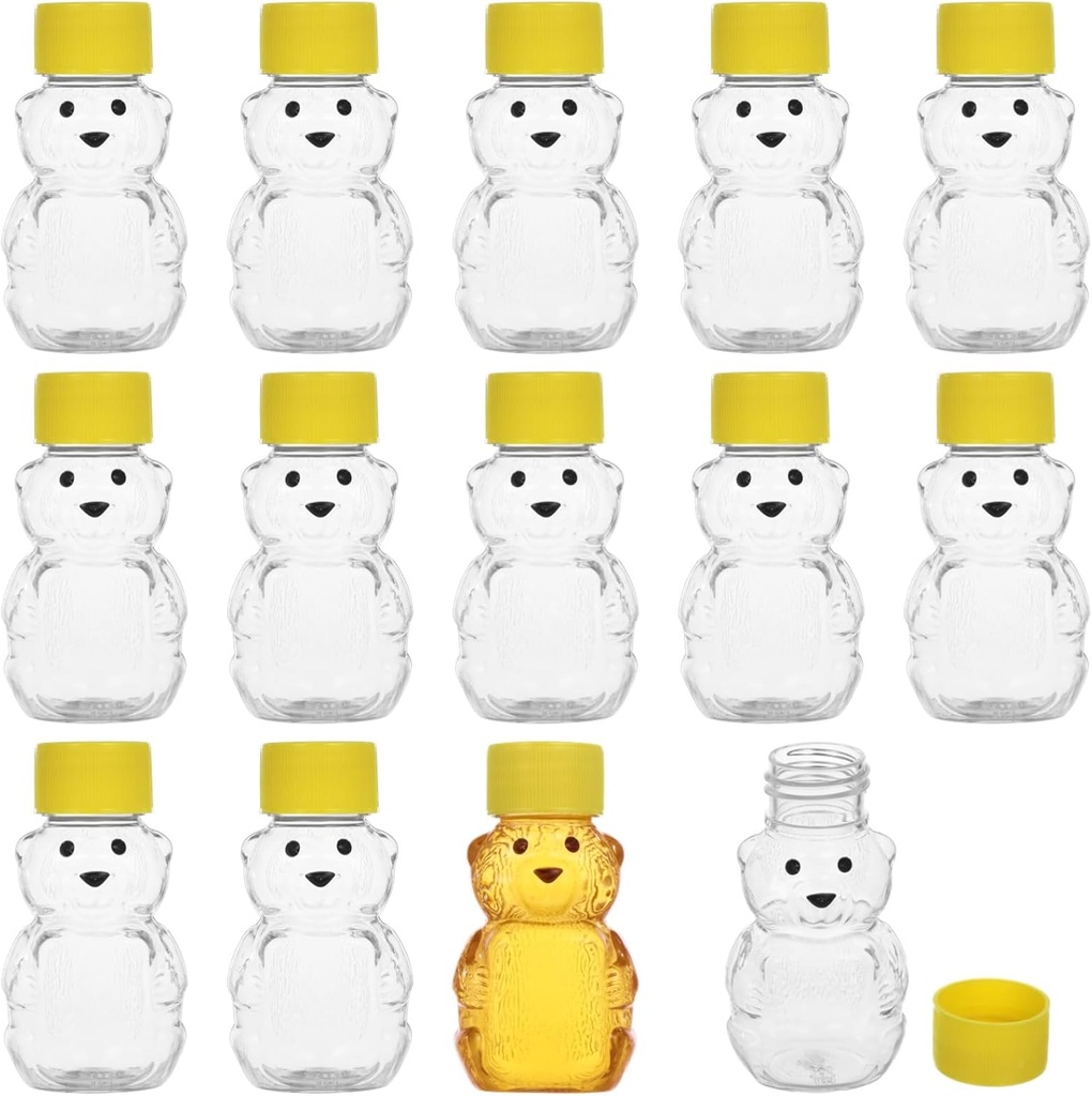 OMISTAR 2 oz Honey Bear Bottles, 50 Pcs Plastic Bear Shape Honey Jars, Mini Honey Containers with Airtight Screw Lid for Shower Party Favors