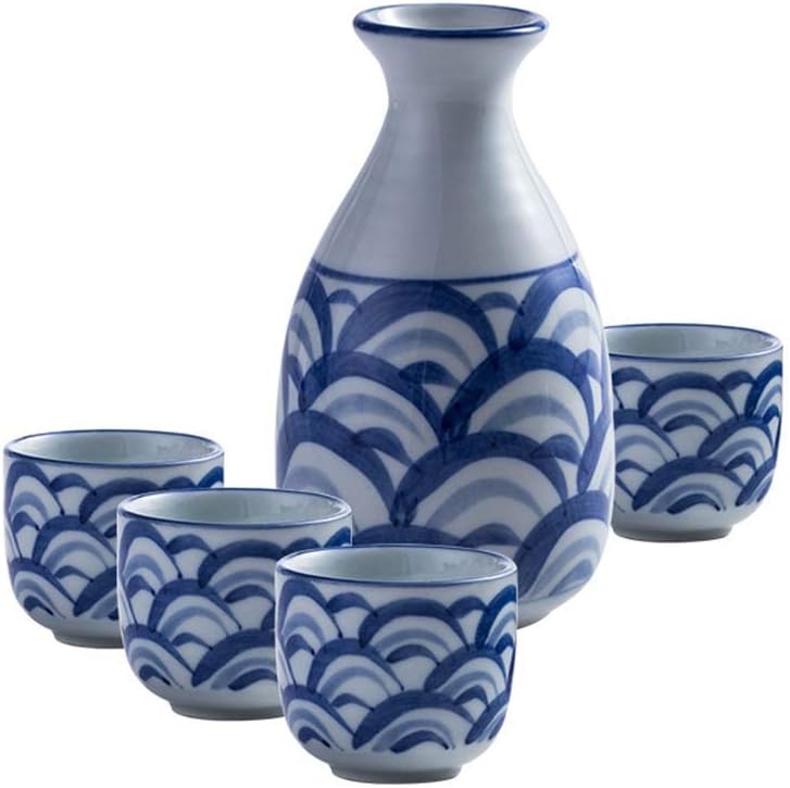 Sake Set of 5 Pieces Japanese Style Hand-Painted Ceramics Traditional Retro Porcelain Crafts