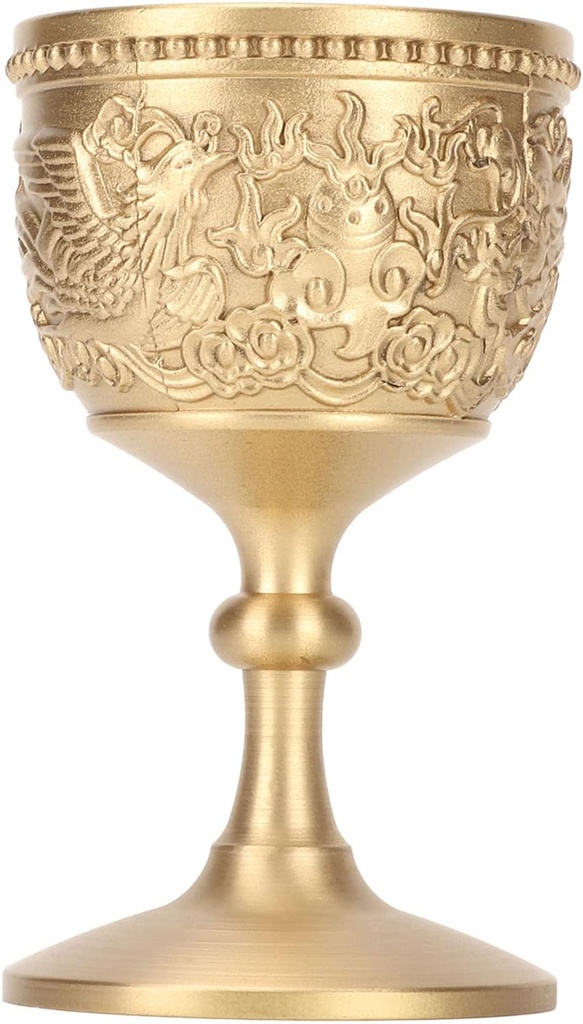 Wine Goblet Chalice, Gold Chalice Retro Embossed Style Brass Wine Cup Ornaments for Drink Coffee, Beer, Whiskey, Milk, Cocktail
