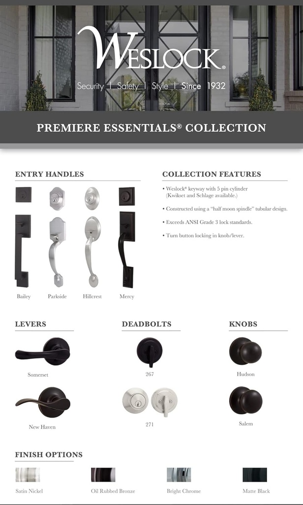 Weslock 00210X6X6FR20 Weslock 210X New Haven Privacy Door Lever Set with Round Rose