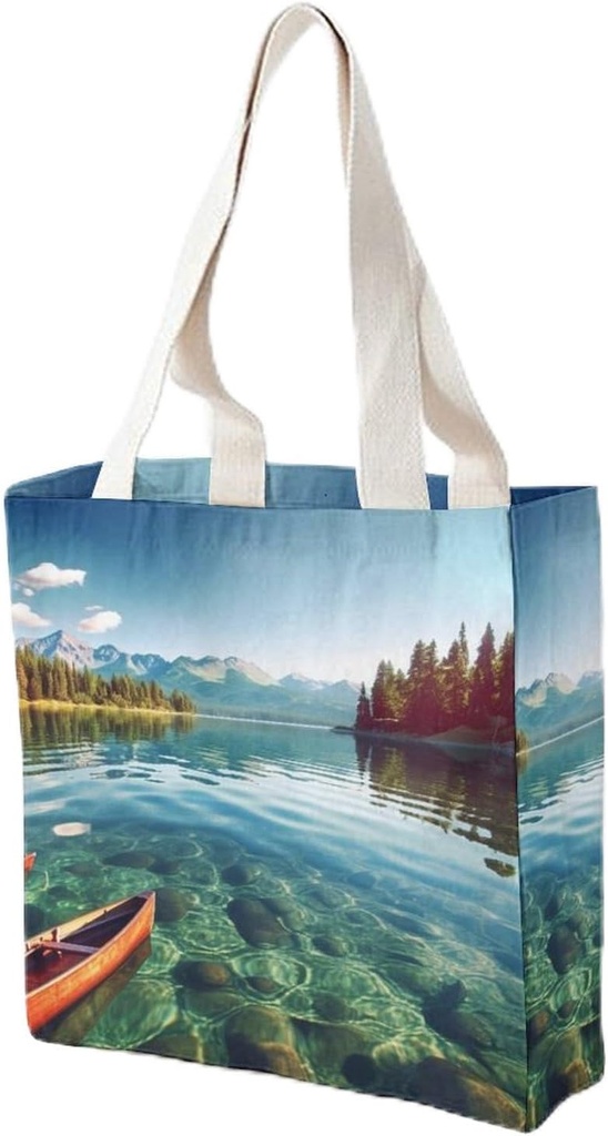 Canvas Tote Bag for Women Reusable Grocery Bag Clear Lake Water Shopping Bags Casual Shoulder Bag Handbag