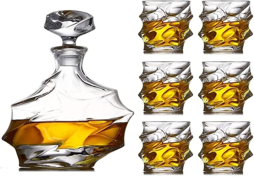 Decanter set Whiskey Decanter Wine Decanter 7-piece Set Large Wine Decanter Set Bar Carafe And 6 Wine Glass Whiskey Glasses With Stopper Crystal Wine Set Decoration Seal Wine Cellar Decanter (B)