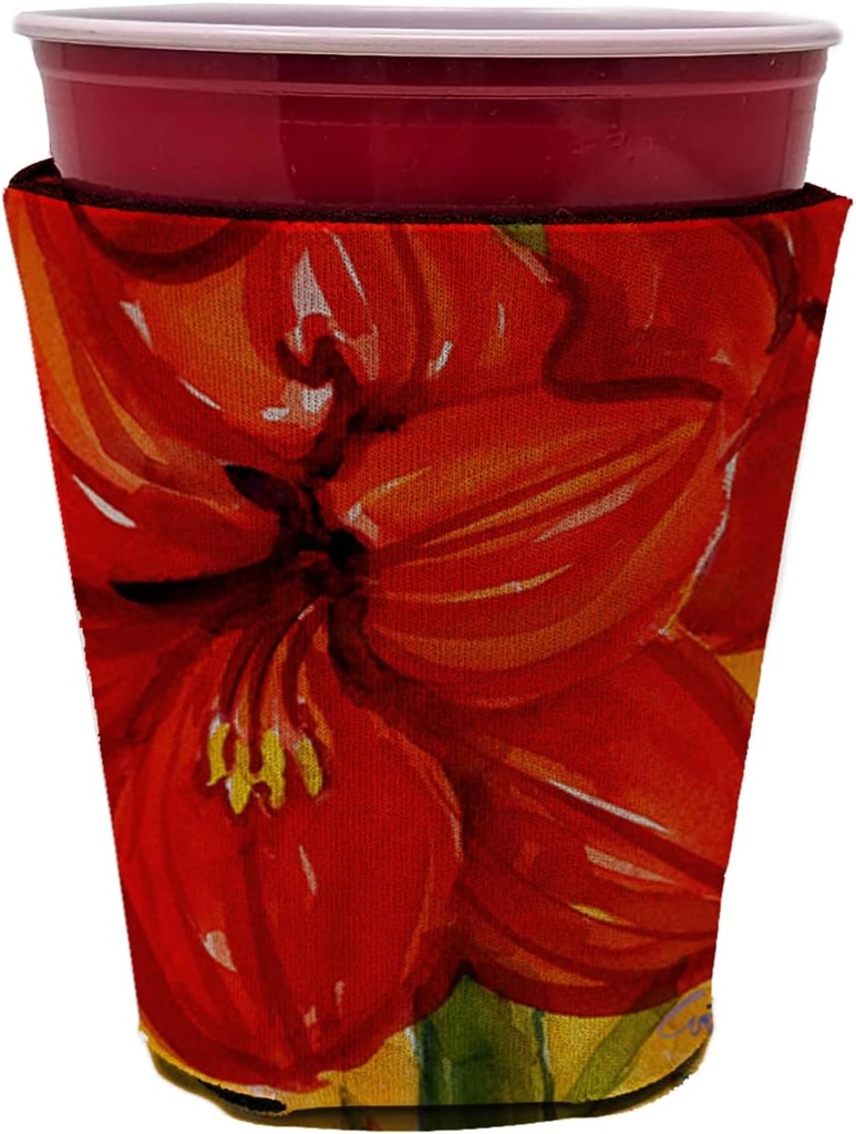 Caroline's Treasures 6067RSC Flower - Amaryllis Red Cup Hugger Cup Cooler Sleeve Hugger Machine Washable Drink Sleeve Hugger Collapsible Insulator Beverage Insulated Holder