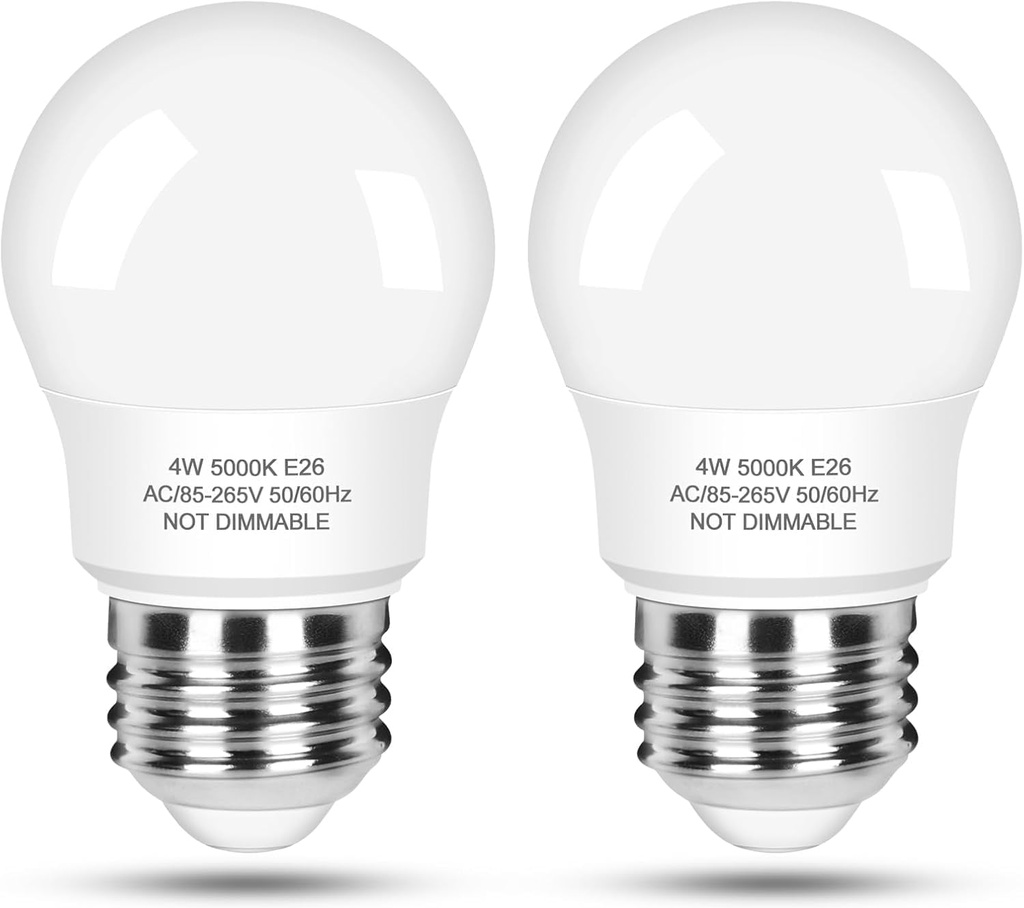LED Refrigerator Light Bulb 40 Watt Equivalent, 120V Fridge Appliance Light Bulb 4W Daylight White 5000K, Waterproof A15 Fridge Light Bulbs 450LM, E26 Freezer Light Bulbs Non-dimmable, 2Packs