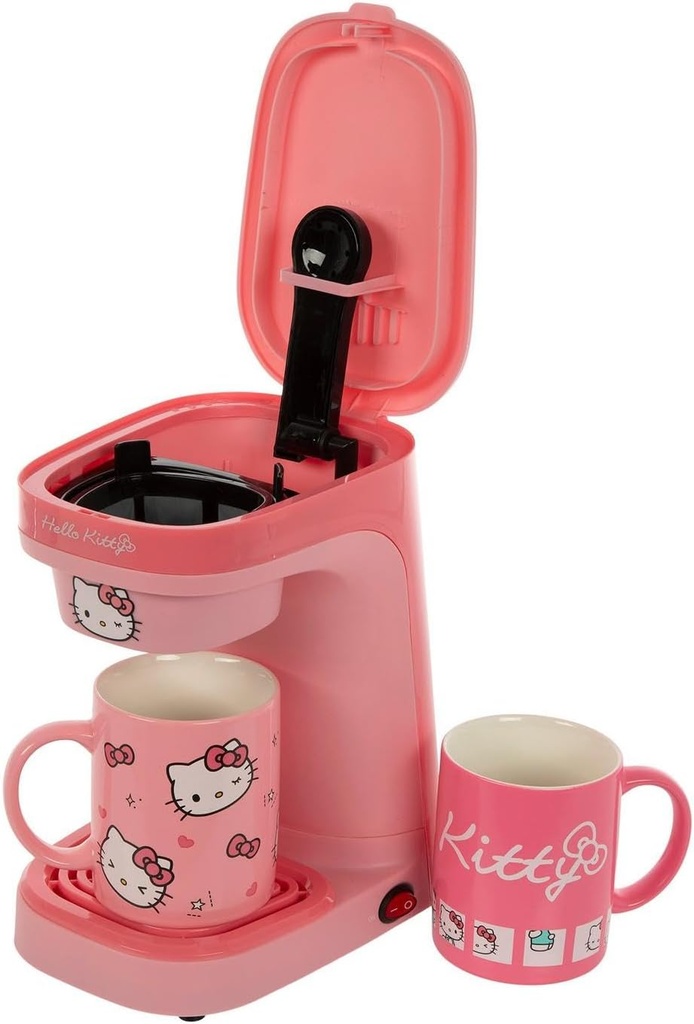 Hobby Lobby Hello Kitty Single Serve Coffee Maker Set, Pink, 1-Cup Capacity, 2 Ceramic Mugs, 9" H x 5.25" W