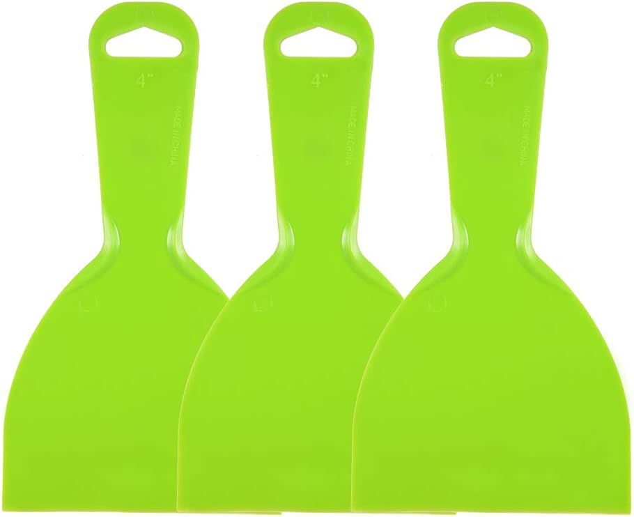 uxcell Putty Scraper 4" Plastic Flexible Putty Knives Disposable Spreader for Taping Drywall Wall Painting Green 3pcs