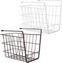 Healifty 2 Pcs Under Shelf Storage Baskets with Double Hook Design Iron Wire Hanging Organizers for Kitchen Office Pantry Bathroom Cabinets Space Saving Wire Basket White Colors