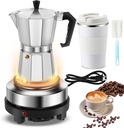 Pickmesh 4 Pcs Coffee Pot 6 Cup Electric Espresso Coffee Maker Set, 300ml Portable Cafetera Espresso, Espresso Coffee Machines, Electric Moka Pot with Detachable Base, Coffee Gift for Home Travel