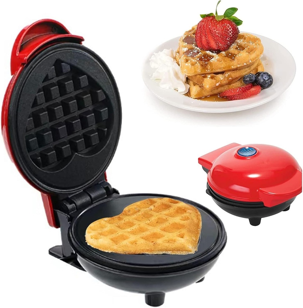 Heart Shaped Mini Waffle Maker Machine, 350W, Non-Stick Cooking Plates, for Individuals, Paninis, Hash Browns, & Other on The Go Breakfast, Lunch, or Snacks, with Easy to Clean, Non-Stick Sides