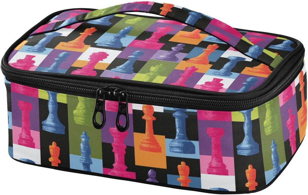 Aslsiy Small Lunch Bag for Kids Chess Checkered Chess Pieces Insulated Lunch Box Portable Mini Cooler Bag for Boys Girls Women Men