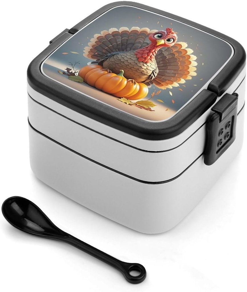Bento Box Stackable 2 Layers Containers Adult Lunch Box Pumpkin Turkey Lunchbox for Women Men All-in-One Meal Prep Containers Leakproof Lunch Containers for Work