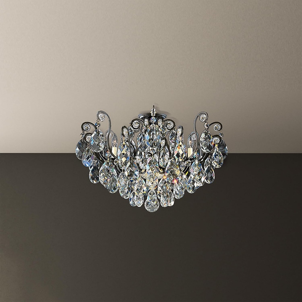 Schonbek Signature 3785-51S, Renaissance 8 Light 26in x 18in Semi-Flush Mount in Black with Clear Swarovski Crystals