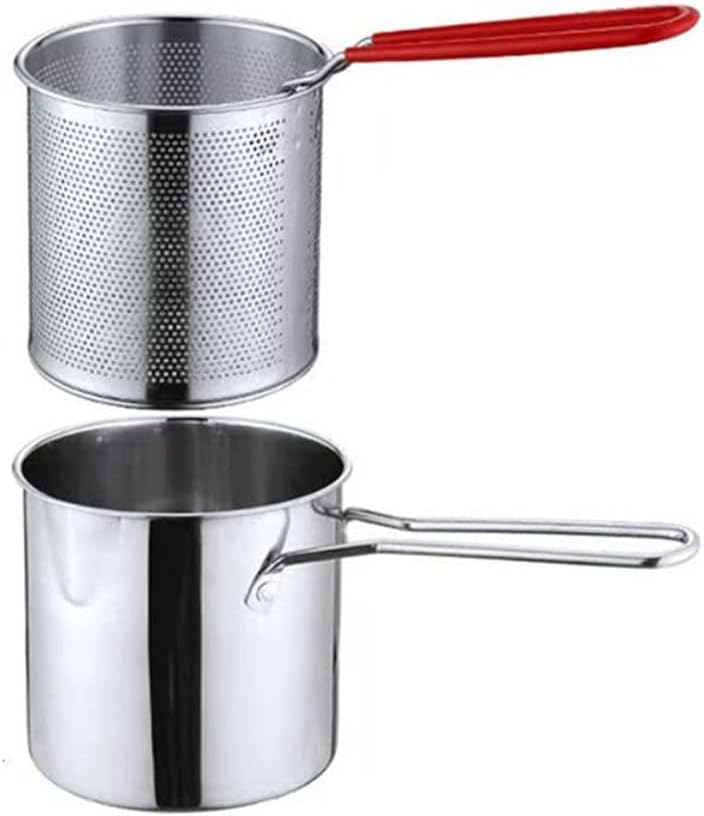 Leadigol Deep Fryer Pot with basket, Stainless Steel Frying Pot,Deep Fryer Pot with Silicone Handle,Tempura Fry Pot,for Kitchen Fries, Shrimp, Chicken Nuggets
