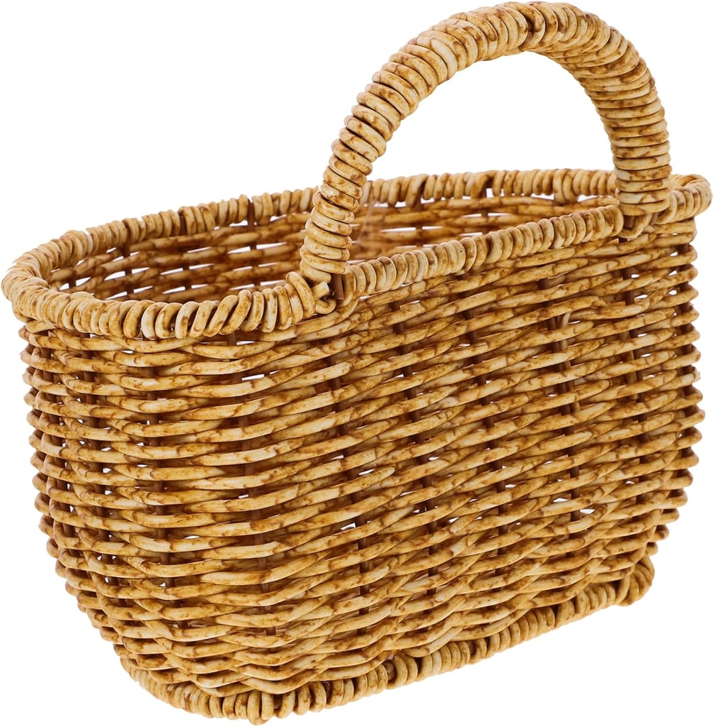 Garneck Hand Woven Imitation Rattan Hanging Storage Basket for Kitchen and Bathroom Rustic Wall Mounted Organizer for Flowers Seasonings and Household Sundries Space Saving Decor Holder