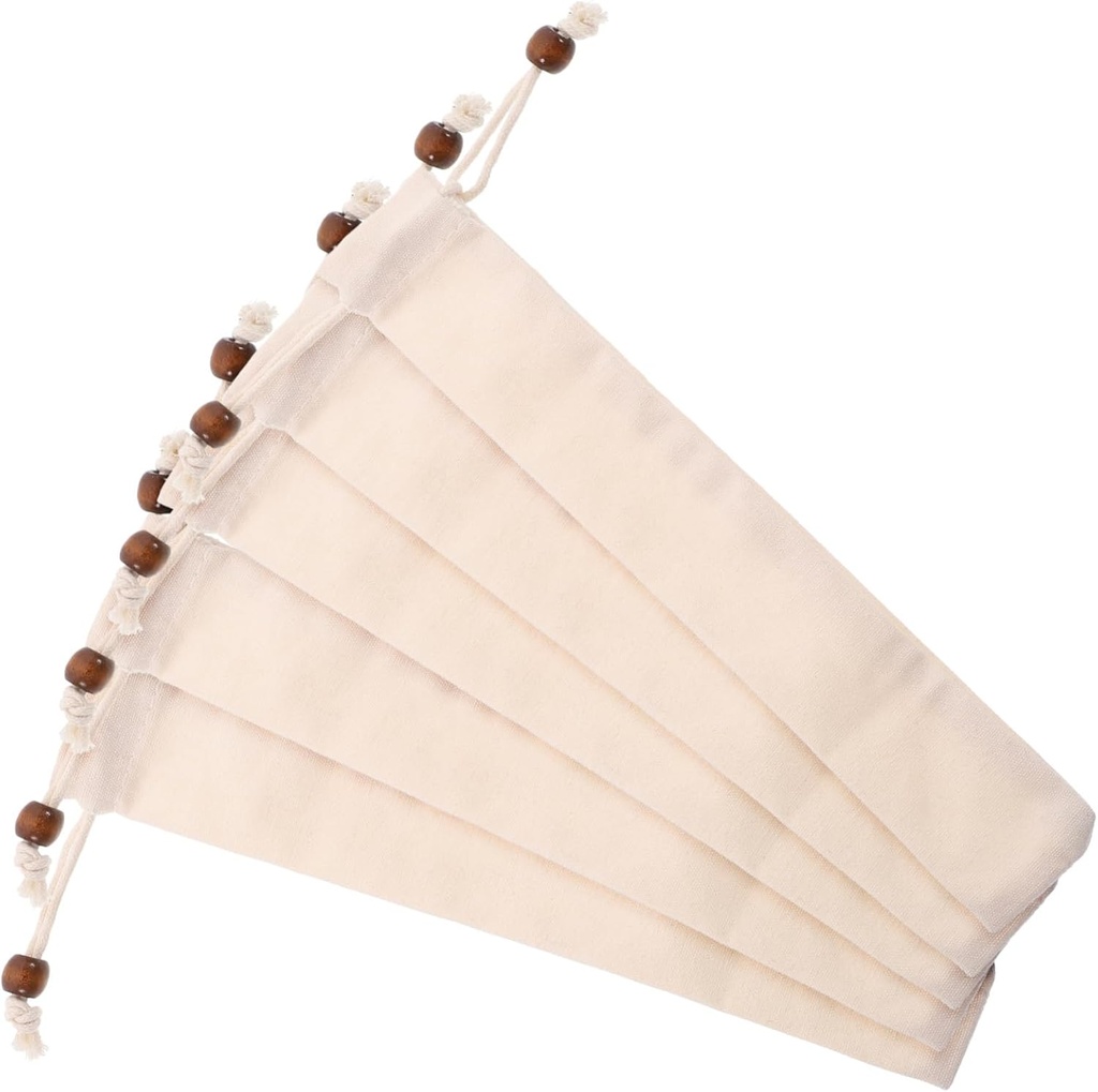 Healifty 5PCS Portable Drawstring Cutlery Bags Cotton Linen Utensil Storage for Spoons Forks and Chopsticks for Travel and Takeout Supplies