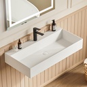 Cpingao 30"x18" Wall Mount Rectangle Vessel Sink with Faucet Hole, Matte White Stone Resin Bathroom Sink with Pop-up Drain Combo, Solid Surface Vanity Sink Basin