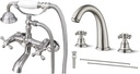 Bathtub Clawfoot Faucet Tub Filler Hand Held Shower 2 Cross Handles with Tub Spout 3 Holes Widespread Bathroom Faucet Brushed Nickel 8” 2 Cross Handle Mixer with Pop Up Drain