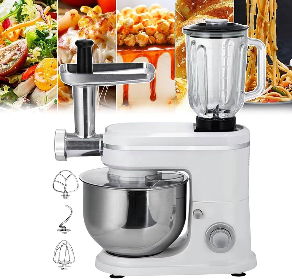 Electric Kitchen Mixer,3-in-1 Multifunctional Stand Mixer with 1.5L Blender and Meat Grinder with 6L Stainless Steel Bowl 6 Speed Food Mixer for Home Cooking