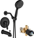 Aolemi Shower Faucet Set with Tub Spout Rain Shower Head System Shower Trim Kit Pressure Rough-in Valve Included ABS 8 Setting Single Handheld Spray Matte Black