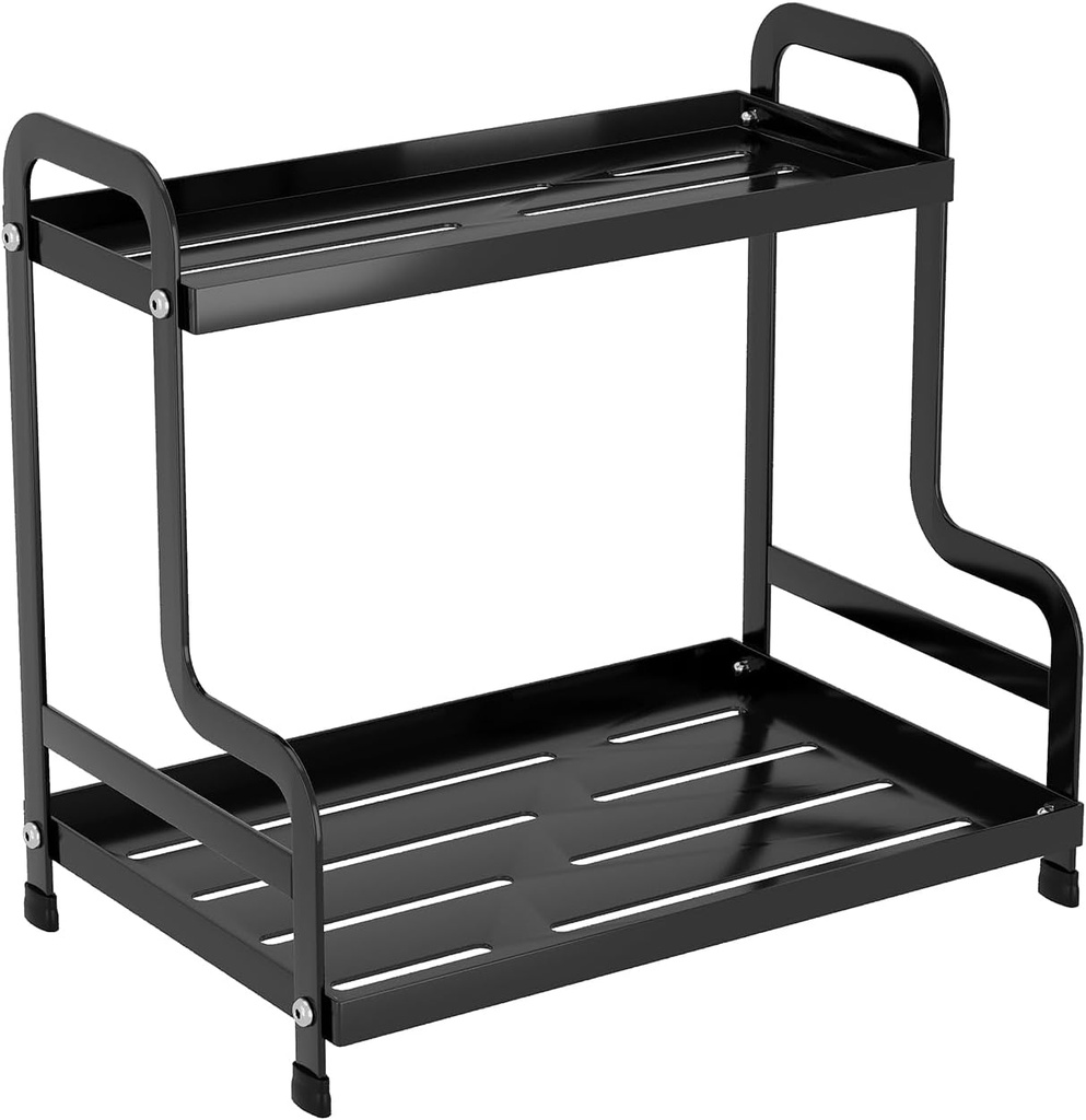 Bokelai 2 Tier Coffee Bar Organizer and Accessories Storage Countertop Shelf for Kitchen Coffee Station Organizer Mug Holder Coffee Condiment Storage Rack Black